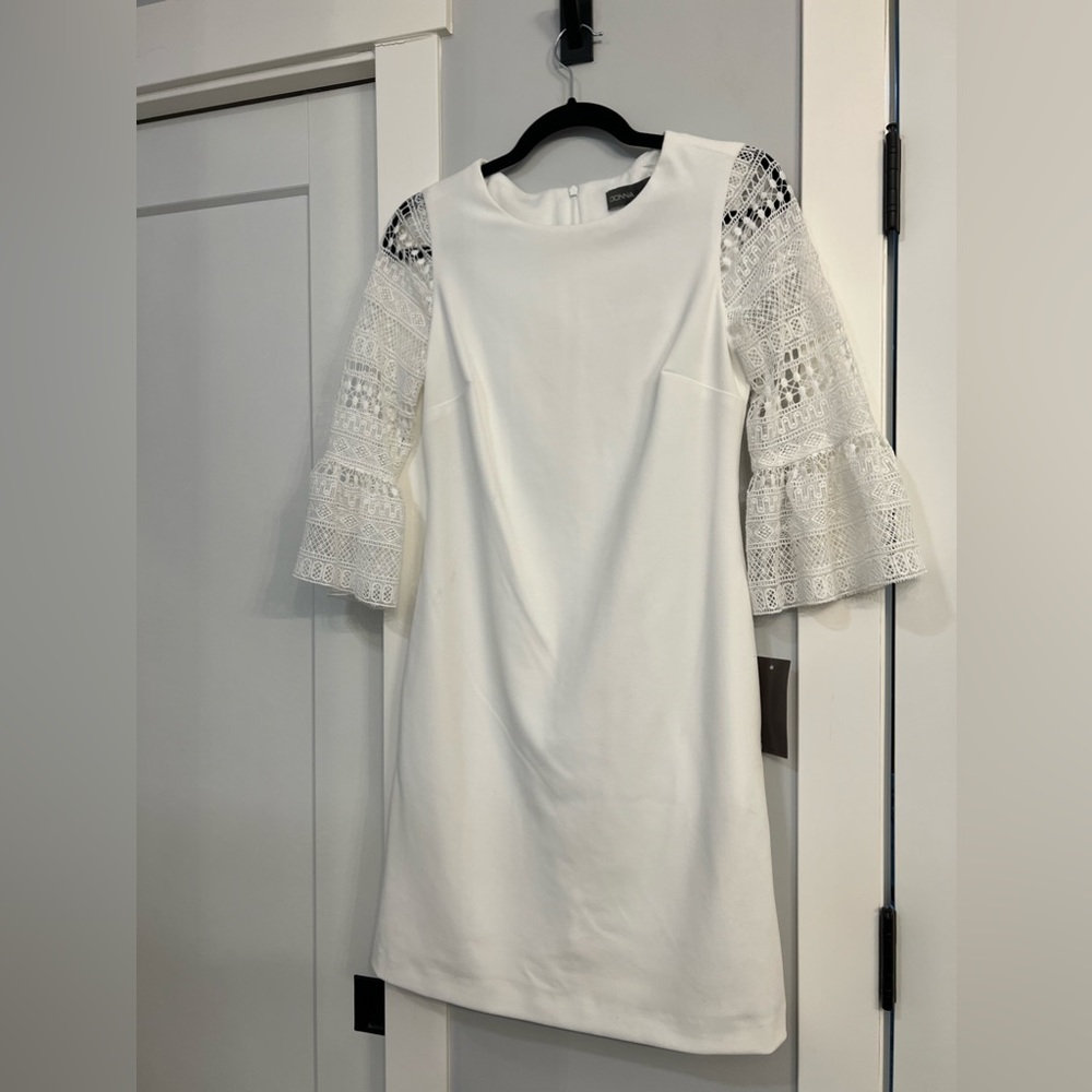 NWT Donna Rico White Shift Dress with Lace Sleeves Size 2